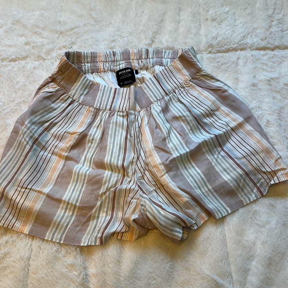 Prana tan and white (and other colors) striped Women's Shorts (new)